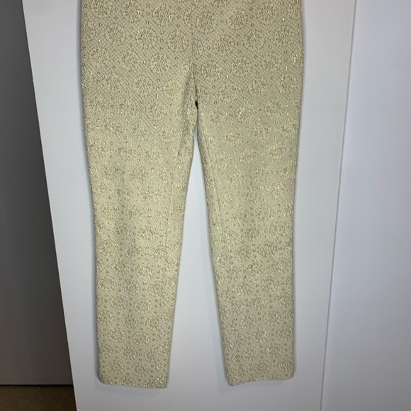 Celine Pants Gold Metallic Embossed High Rise Waist Straight Leg Trouser Size 6 - Picture 12 of 16